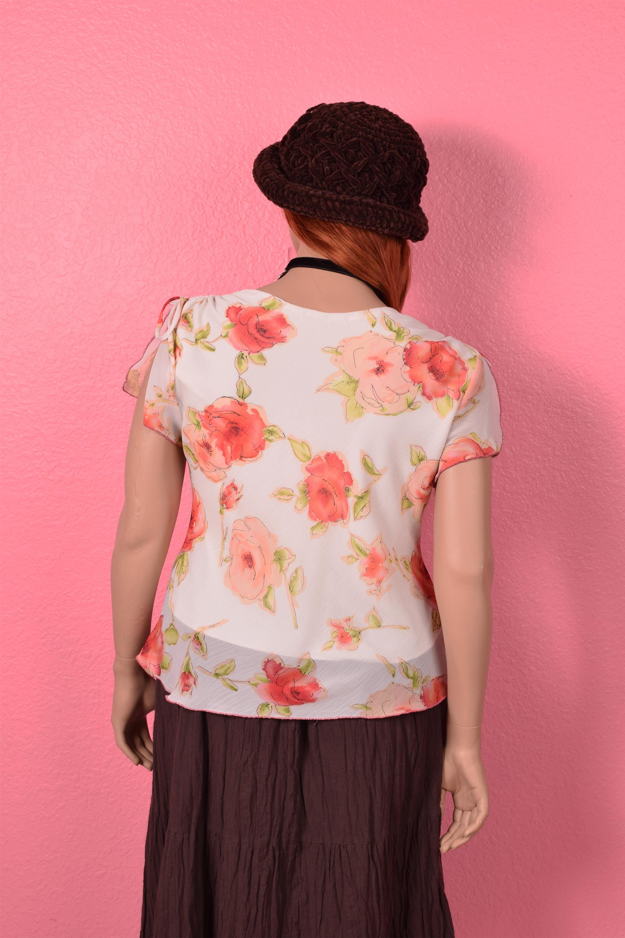 Vintage 90s Sheer Floral Print Slit Sleeve Top/ Large/ 1990s - Etsy