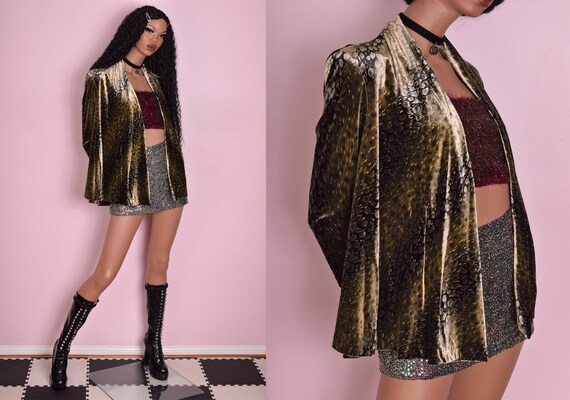 90s Velvet Animal Print Cardigan/ Medium/ 1990s