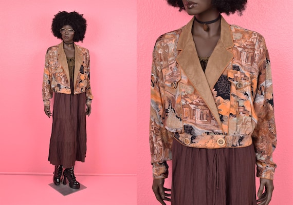 Vintage 80s Multi Pattern Lightweight Jacket/ Med… - image 1