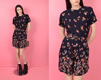 Combi-short à imprimé floral vintage des années 90/moyen/années 90