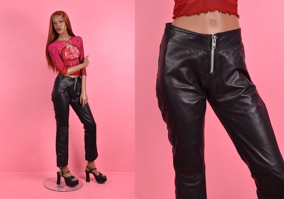 Vintage VTG Black Leather Zip up Pants/ Small/ 28 Waist - Etsy Vintage VTG Black Leather Zip up Pants/ Small/ 28 Waist - Etsy