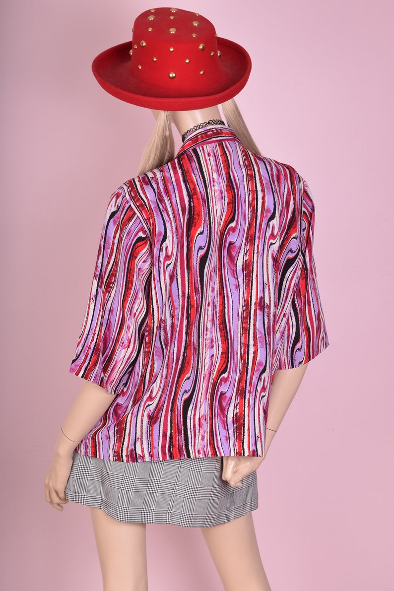 90s Multi Color Striped Blouse XL 1990s Button Down Short Sleeve