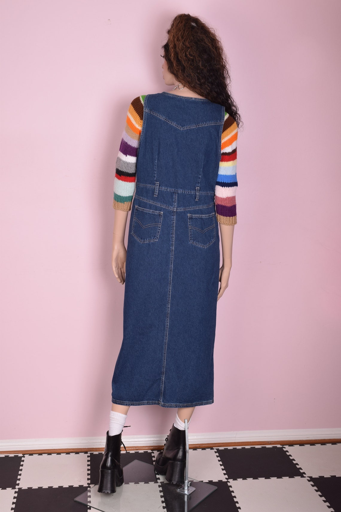 90s Floral Embroidered Denim Jumper Dress/ Medium/ 1990s/ Zip Etsy