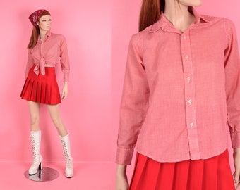 Vintage 60s 70s Red and White Gingham Shirt/ US 10/ 1960s/ 1970s