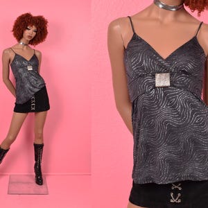 Vintage 00s Charcoal and Silver Glitter Tank Top/ Small/ 2000s