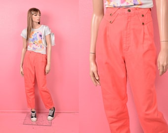 Pantalones vaqueros vintage de los años 80, color salmón brillante, cintura alta / Talla 28 / Años 80