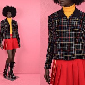 Vintage 80s Colorful Grid Pattern Jacket/ US 12/ 1980s