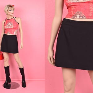 Vintage 90s Black A-line Skirt/ US 7/ 1990s