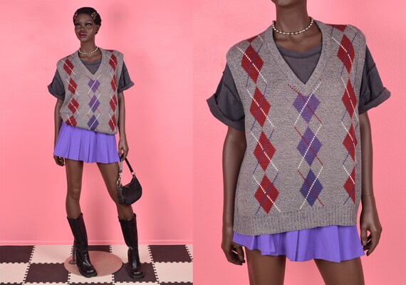 80s Argyle Sweater Vest/ Unisex Large 