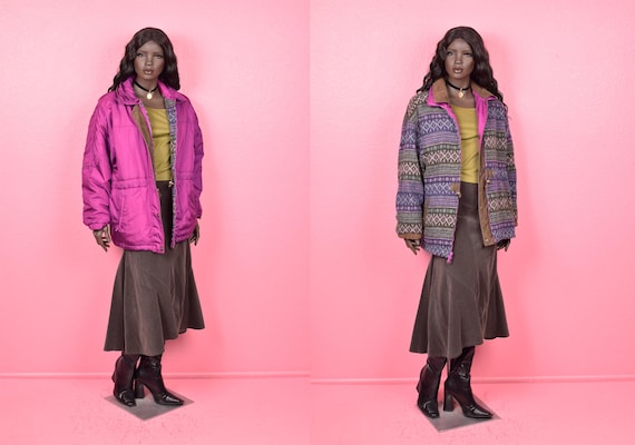 Vintage 90s Reversible Solid and Striped Jacket/ … - image 1