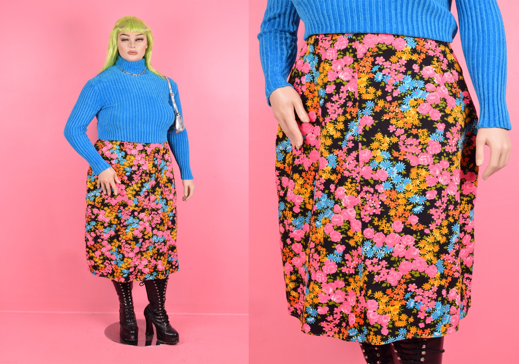 ♥70sVintageスカート3点セットまとめ売り♥ ヴィンテージ 60 年代 70 年代 花柄 スカート/XL/1960 年代/1970 年代