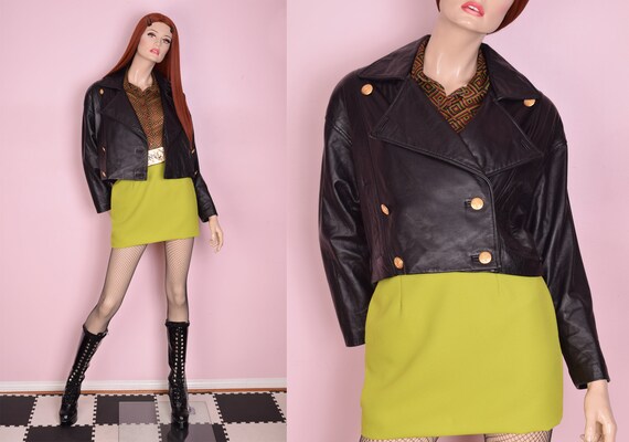90s Black Leather Jacket/ Small/ 1990s