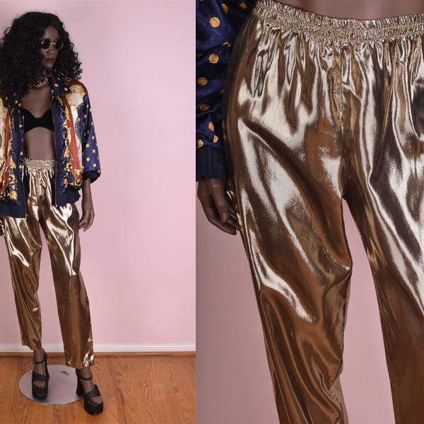 80s Gold Metallic Pants/ Medium/ 1980s