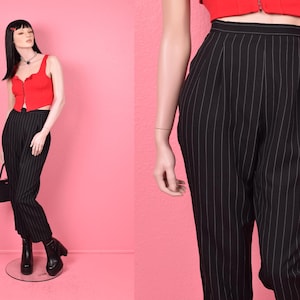 90s Pin Striped High Rise Pants/ US 10/ 1990s