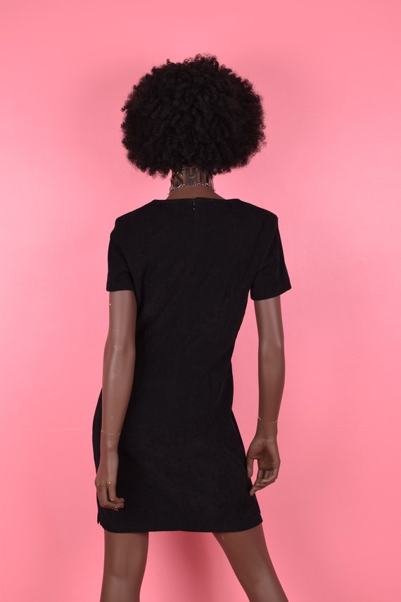 90s Black Faux Suede Dress US 6 1990s Short Sleeve