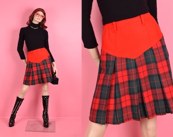 VTG Plaid Pleated Skirt/ Small/ Vintage