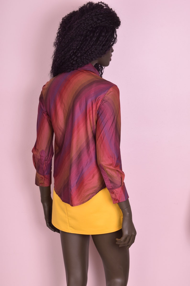 90s Multi Color Striped Silk Blouse US 5-6 1990s Long Sleeve