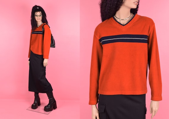 90s 00s Fleece Striped Pullover Top/ XS-Medium/ 1… - image 1
