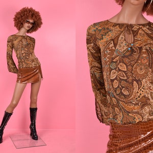 Vintage Y2K Floral and Paisley Print Top/ Small/ Long Sleeve