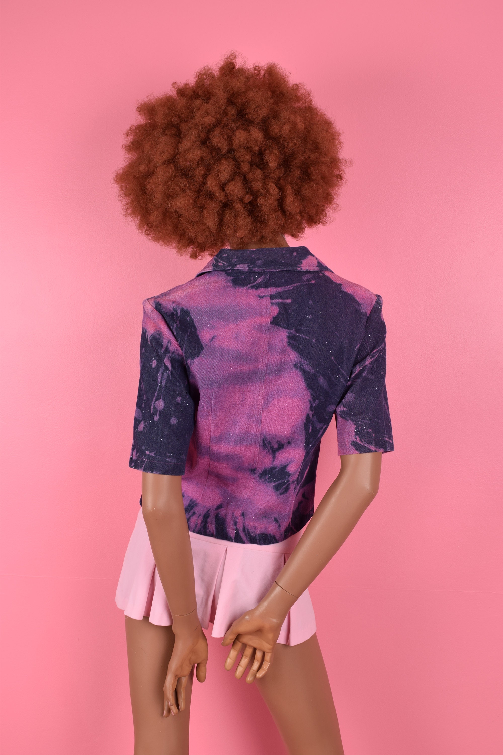 Vintage 90s 00s Splatter Glitter Denim Jacket/ Medium/ Short 