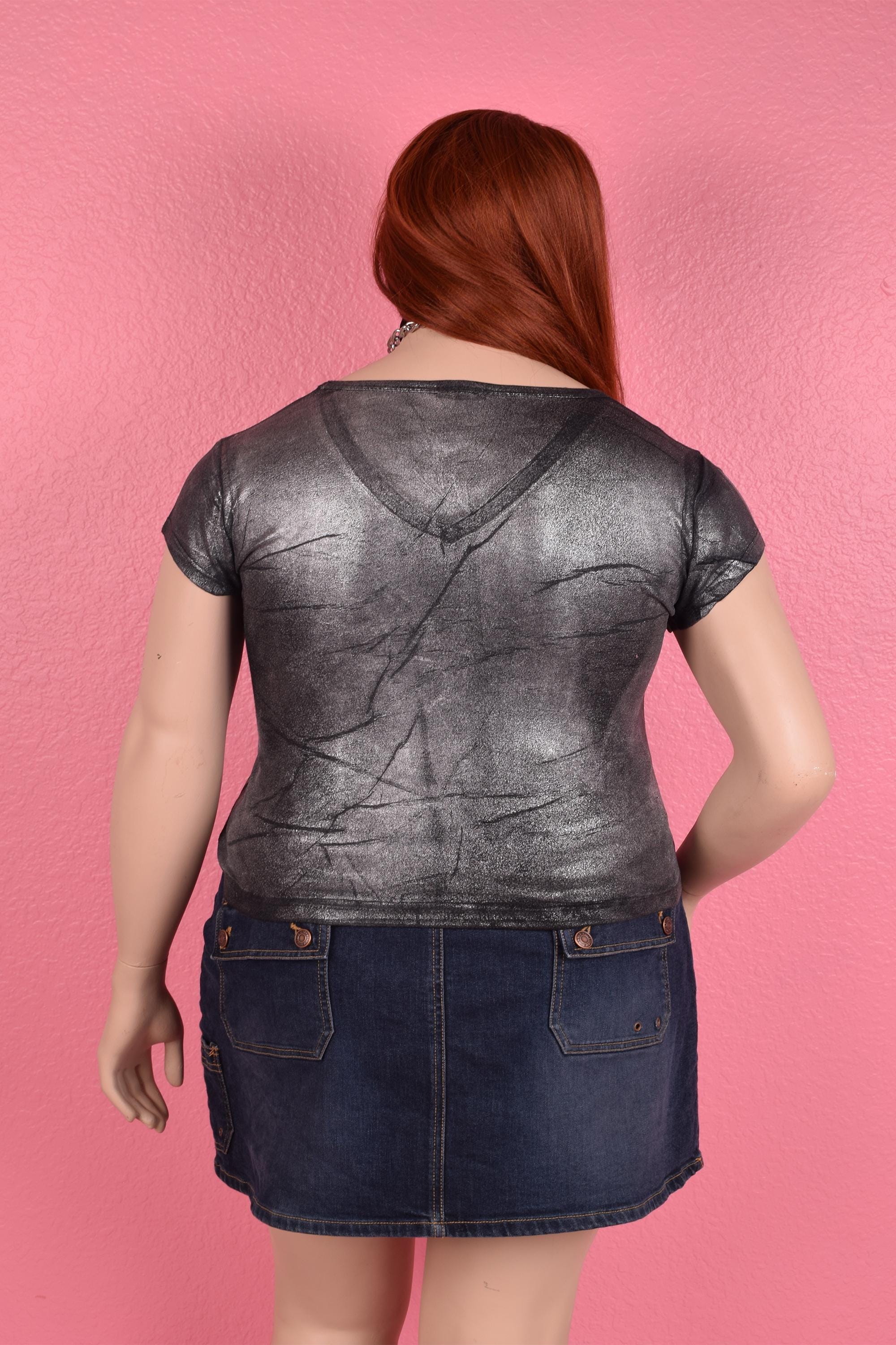 Vintage 00s Deadstock Black and Silver Metallic Coated Shirt