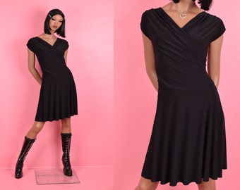 00s Black Slinky Knit Dress/ Small/ 2000s