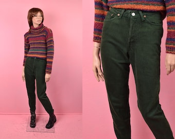 Vintage Levi's jeans uit de jaren 90, groen, hoge taille, knoopsluiting / maat US 7 / jaren 1990