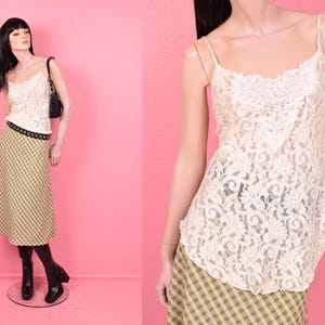 Vintage 90s Ivory Stretch Lace Top/ Small-Medium/ 1990s