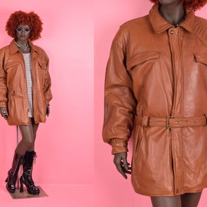 Vintage 80s Brown Leather Coat/ Large/ 1980s/ Jacket