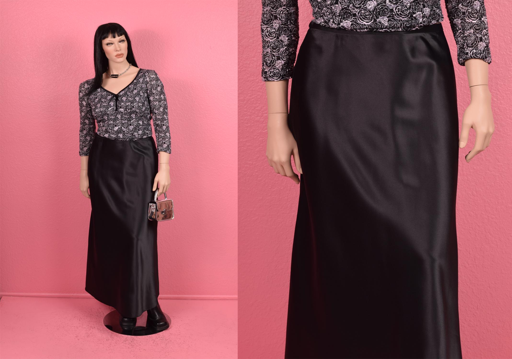【2000Archives】RUCHED MAXI SKIRT JEANY MAXI SKIRT ~ BLACK – Voda Boutique