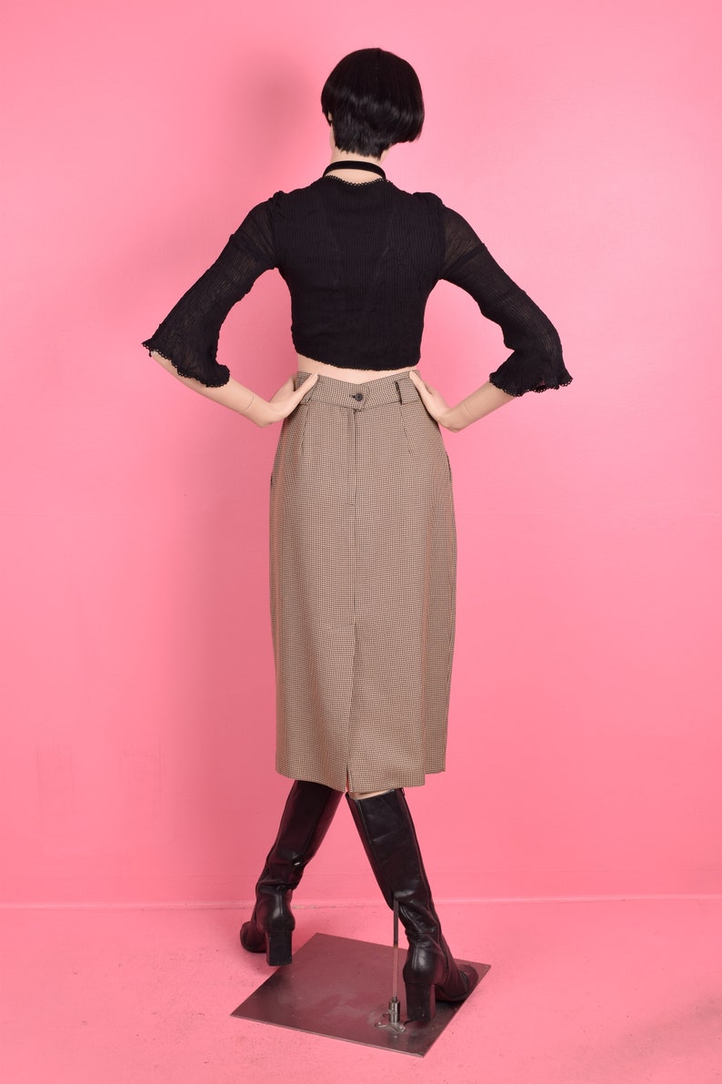 80s Tan and Black Houndstooth High Waisted Skirt/ US 8/ 1990s image 2