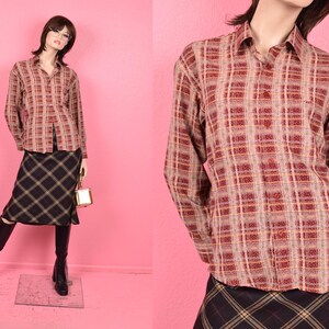 Vintage Plaid Long Sleeve Shirt/ Gender-Neutral Medium/ Button Down