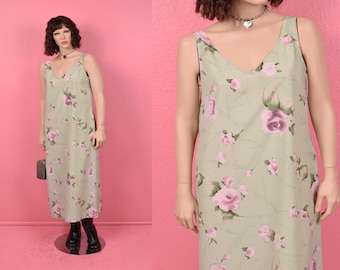Vintage 90s Deadstock Floral Print Dress/ US 10/ 1990s/ Tank/ Sleeveless