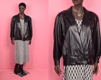 Vintage 80s Black Leather Jacket/ Small-Large/ 1980s