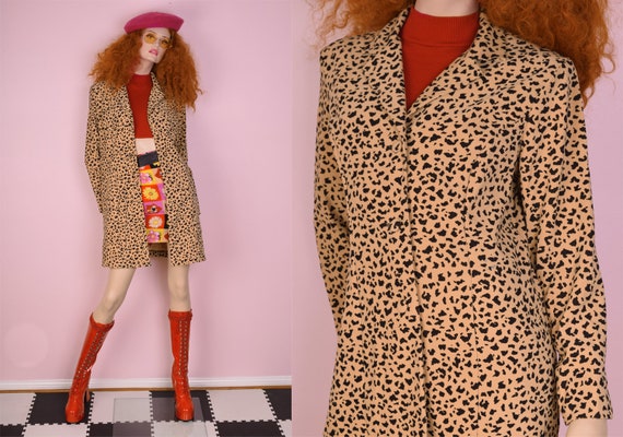 90s Animal Print Coat/ US 8/ 1990s/ Jacket