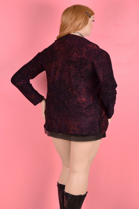 90s Leopard and Floral Lace Flocked Glitter Top/ … - image 2