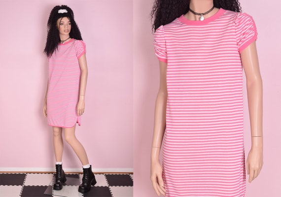 80s Deadstock Striped Tshirt Dress/ Small/ 1980s