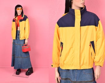 Jaqueta Colorblock Vintage dos anos 90/Gênero neutro pequeno/Década de 1990