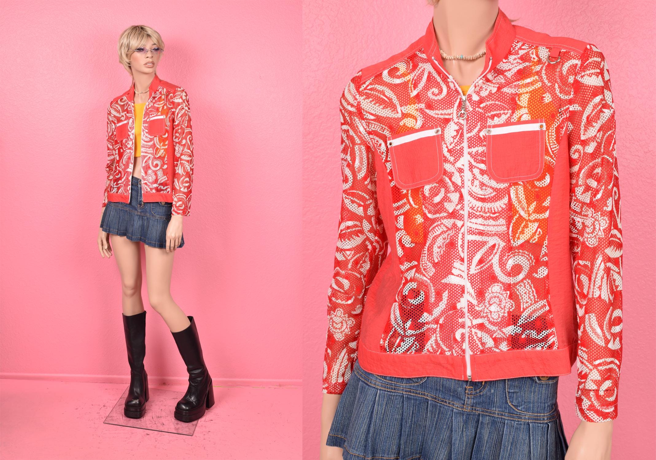 Vintage 90s 00s Red and White Mesh Jacket/ Medium/ 1990s/ 2000s - Etsy