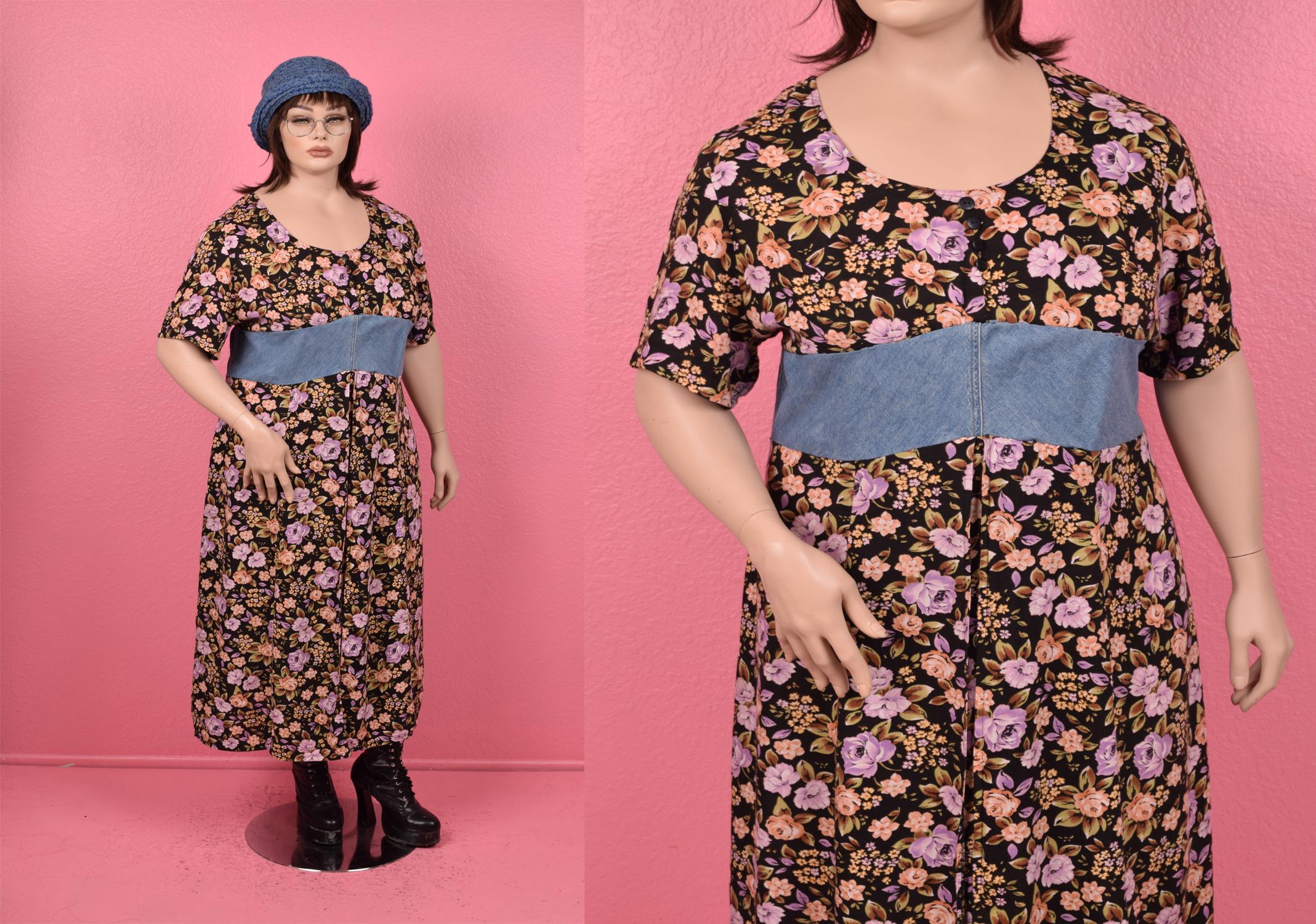 Vintage 90s Chambray Trim Floral Print Dress/ XXL/ 1990s - Etsy Canada