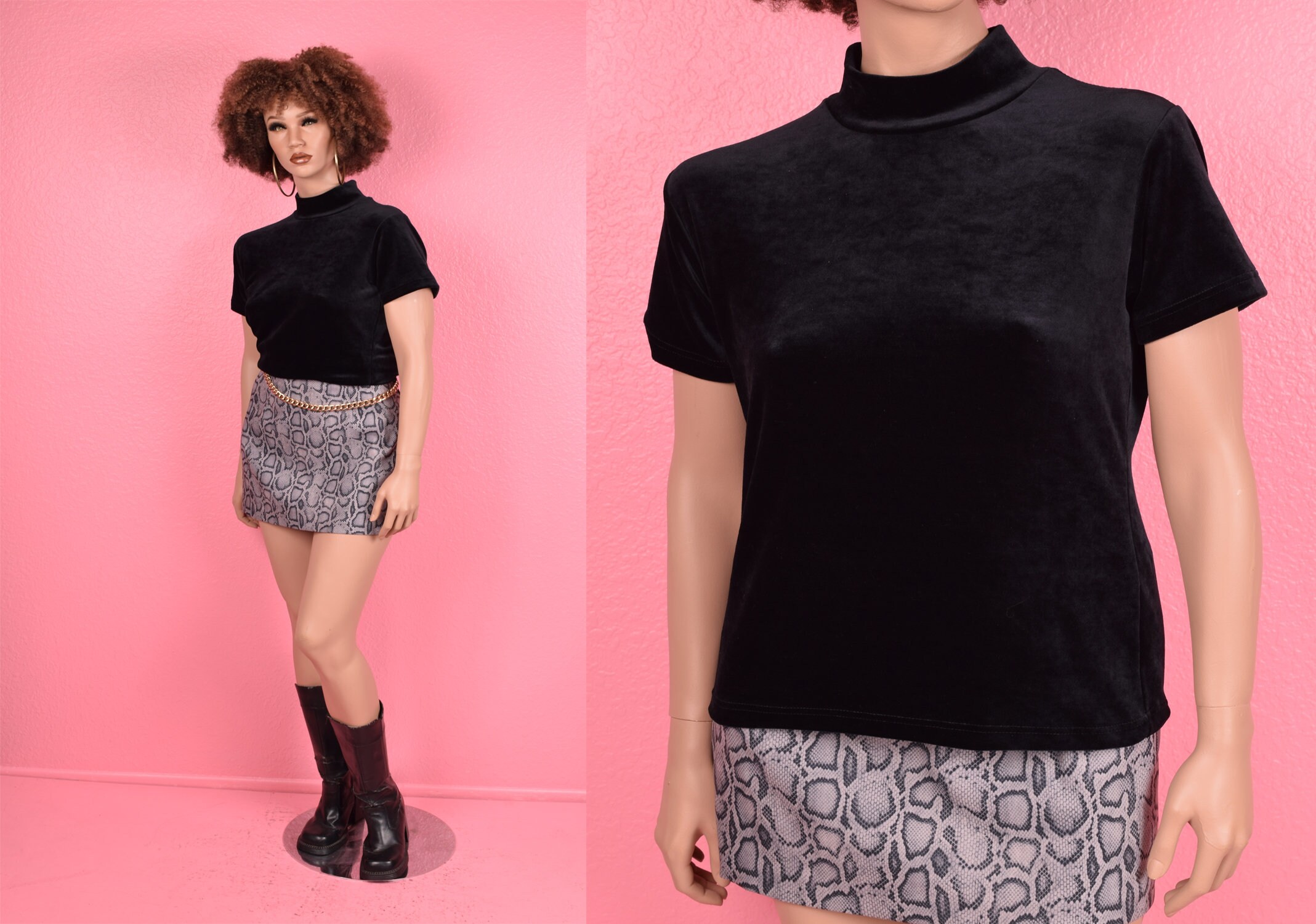 Velvet Mock Neck Top - Etsy