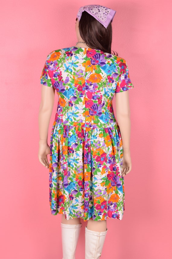 80s Floral Print Dress/ Large/ 1980s - image 2