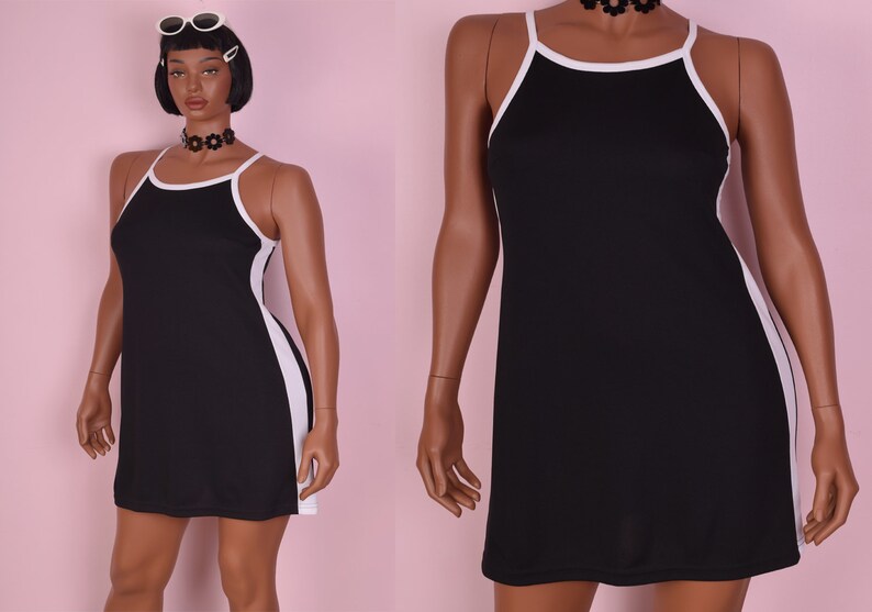 90s black dress with white shirt