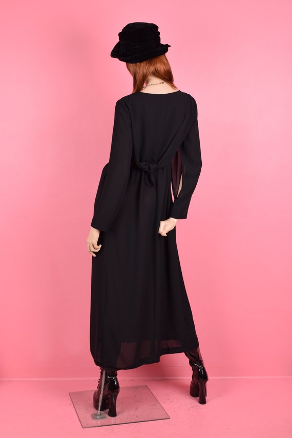 90s Black Slit Sleeve Dress/ US 10/ 1990s/ Button… - image 2