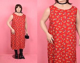 Vintage 90s Floral Print Maxi Dress/ XL/ 1990s