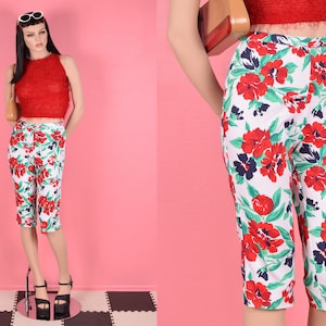 Vintage 90s Floral Print Capris/ Small/ 1990s