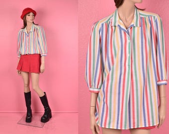 Haut rayé couleur primaire vintage des années 80/US 16/80s
