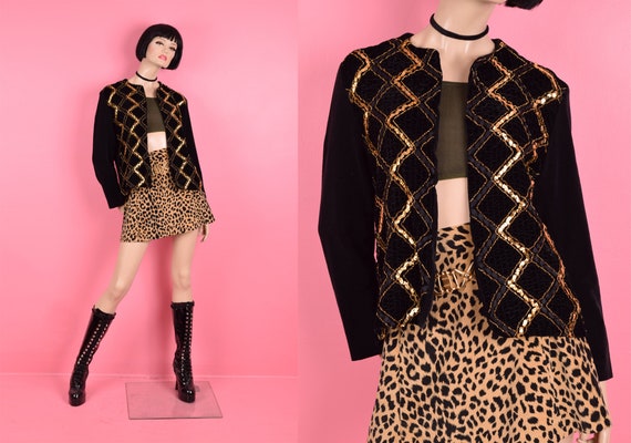 80s 90s Sequined Velveteen Jacket/ Small/ 1980s/ … - image 1