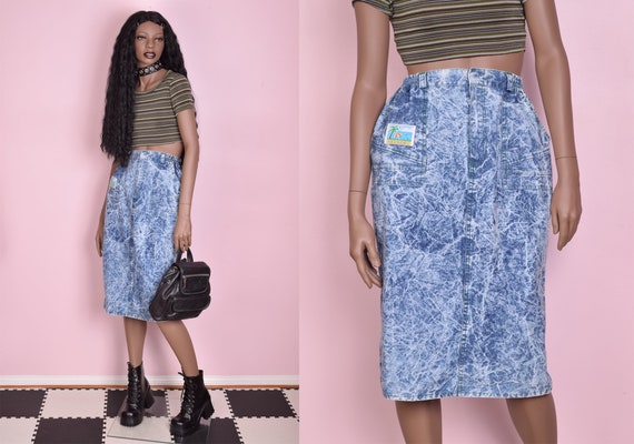 80s Acid Wash Denim Like Skirt/ Medium/ 1980s