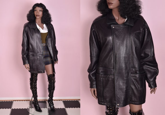 90s Black Leather Quilted Jacket/ Medium/ 1990s/ C